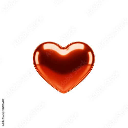 Shiny red heart icon, metallic heart shape, love symbol for Valentine's Day or romantic design, Isolated on transparent background, png