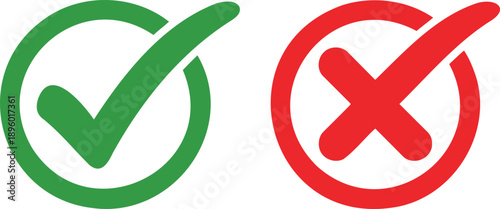 Check mark and cross mark flat icon set vector illustration, isolated on transparent background