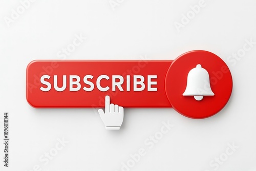 A red subscribe button with a hand icon and a notification bell.