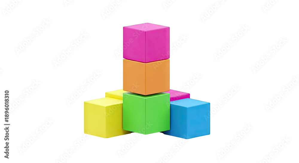 Fototapeta premium Colorful Building Blocks Stacked on a White Background
