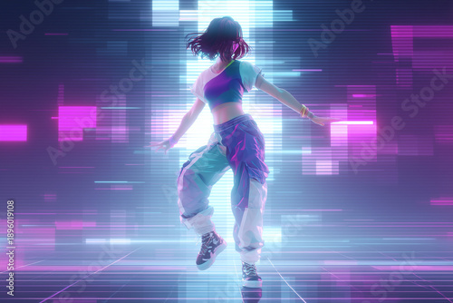 Dancing Girl in Cyber Core 2000s Style