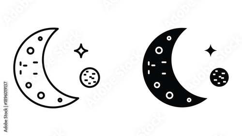 Crescent moon phases with stars and planets illustration
