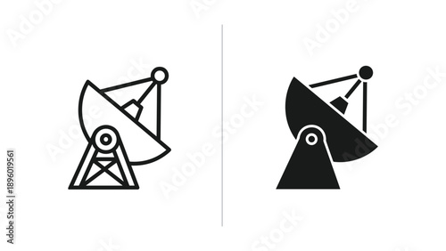 Satellite dish icon set in simple line and solid style