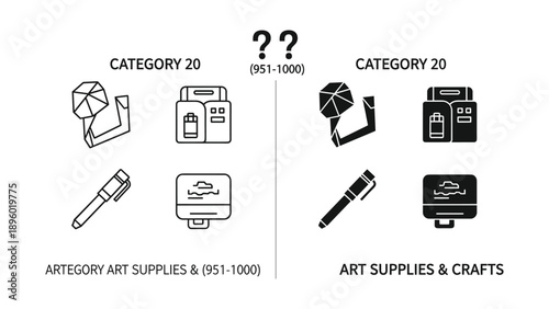 Art supplies and crafts icons in two different styles