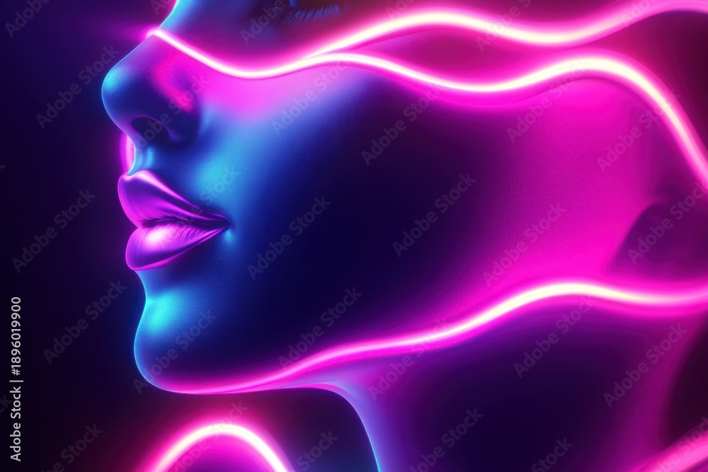 Obraz premium Neon light portrait showcasing futuristic design with vibrant colors and smooth textures