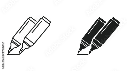 Pair of crayons in outline and filled style