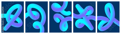 Set of abstract posters with 3D colorful fluid gradient wavy shapes