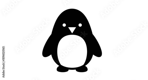 Simple Black and White Penguin Icon Illustration.