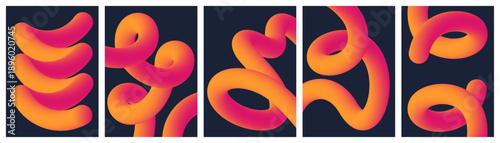 Abstract 3D gradient ribbon shapes on dark background