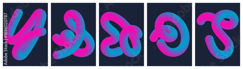 Abstract curved 3D fluid tubes with pink cyan neon gradient