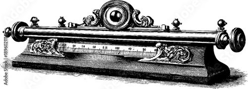 Vintage botanical slide rule illustration engraving for educational design