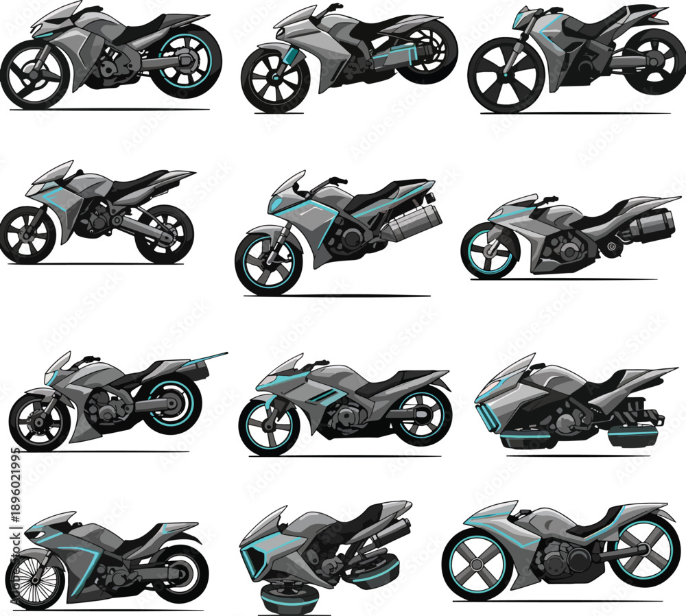 Obraz premium Futuristic Motorcycle Designs Vector Graphics