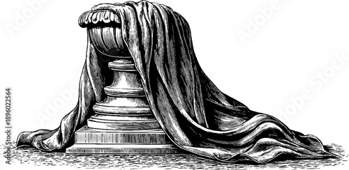 Classical statue with drapery folds featuring vintage botanical elements