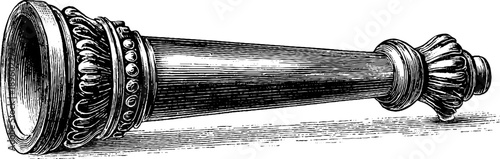 Classical stone baluster with botanical elements, vintage 19th century engraving design