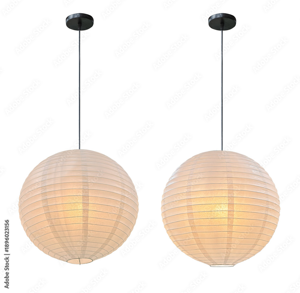 Fototapeta premium White paper lantern decorating ambient lighting with a spherical shape. Chinese paper lantern. China ball soft light diffuser