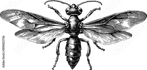 Vintage termite insect specimen engraving from 19th century botanical collection