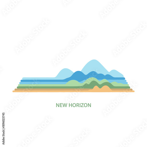 Abstract layered landscape illustration depicting rolling hills and a serene body of water under a soft sky, symbolizing future possibilities and tranquil vistas