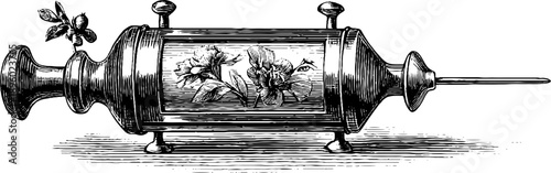 Vintage scientific thermometer with botanical engraving design for educational and decorative use