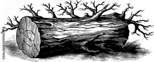 19th century botanical engraving of tree bark texture study for vintage design