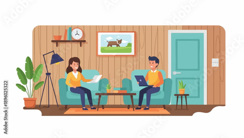 Two people relax in comfortable chairs in a cozy room