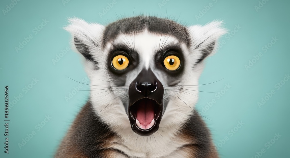 Fototapeta premium Ring tailed lemur with a surprised expression
