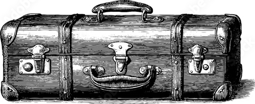 Vintage botanical engraved suitcase for travel and decoration