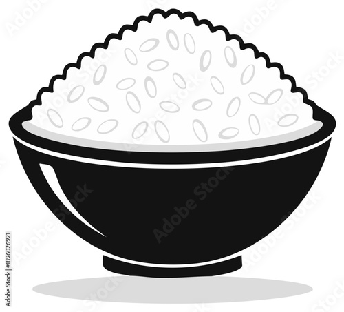 Bowl of Rice Illustration Steaming Cooked Rice Asian Cuisine Food Black Bowl Vector