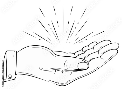 Open Hand Offering Glowing Sparkles Symbolizing Idea Innovation or Magic