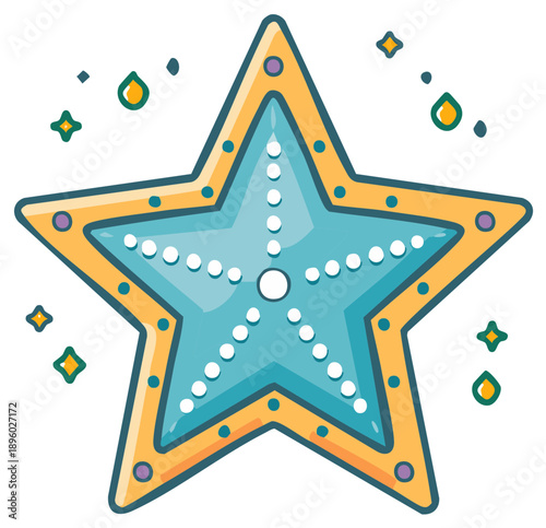 Stylized Blue Starfish Illustration with Sparkling Design Elements for Decorative Purposes