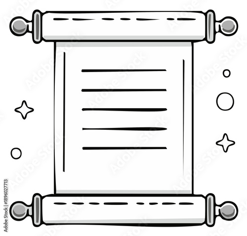 Hand Drawn Scroll with Text Lines and Stars