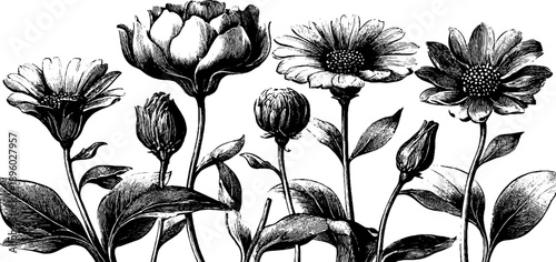 Vintage wildflower bouquet botanical composition for retro design