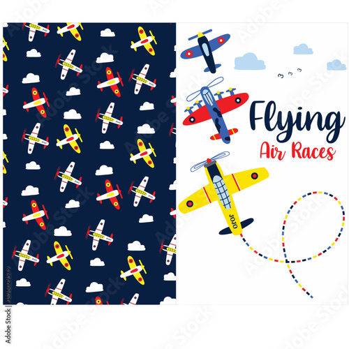 flying air races all over print illustrations design