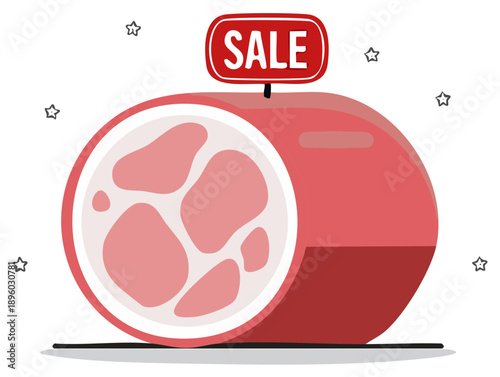 Cartoon Ham Sale Sign Promo Offer Isolated On White