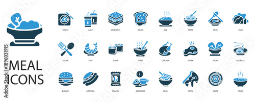 meal icons set outline and Flat Style,transparent background