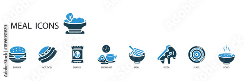 meal icons set outline and Flat Style,transparent background