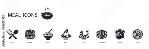 meal icons set outline and Flat Style,transparent background