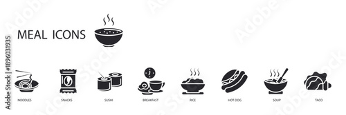 meal icons set outline and Flat Style,transparent background