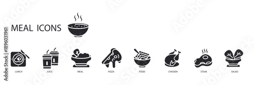 meal icons set outline and Flat Style,transparent background