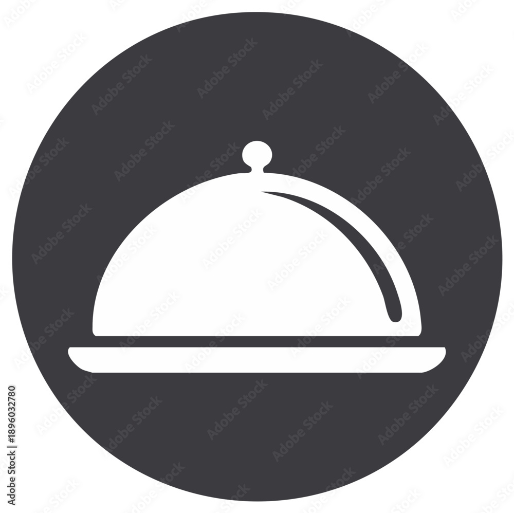 Obraz premium Food Serving Dish Icon with Cloche Lid on a Dark Circular Background