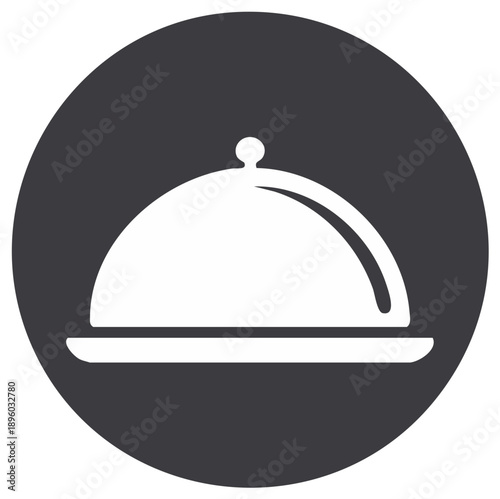 Food Serving Dish Icon with Cloche Lid on a Dark Circular Background