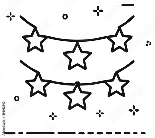 Minimalist star garland illustration, decorative design with five-pointed stars, celebrating festive occasion