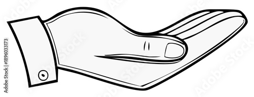 Man's open hand extended, wearing a suit cuff and button, ready to receive or give