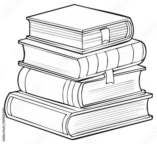 Stacked Books Illustration: Pile of Education Books with Bookmarks, Reading Material Concept