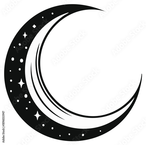Crescent Moon with Stars Vector Illustration Design, Night Sky Celestial Symbol