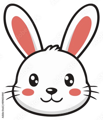 Cute cartoon white bunny rabbit face with large ears and rosy cheeks