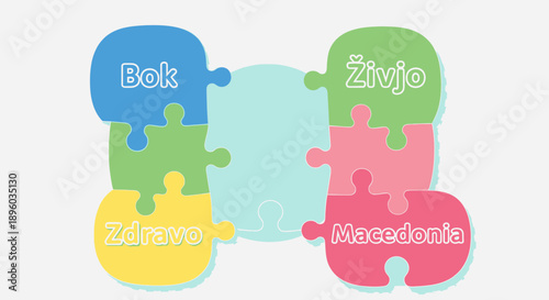 Colorful puzzle pieces with place names.