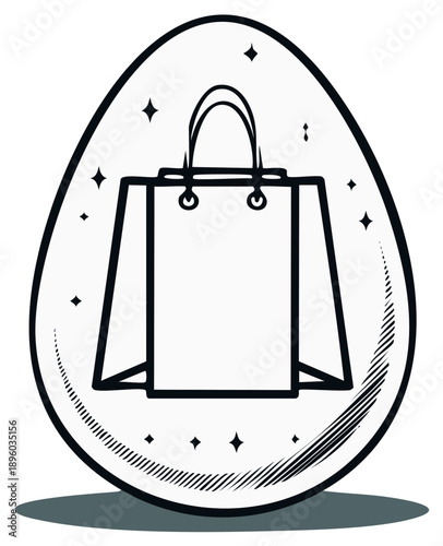 Easter Sale Egg Design: Shopping Bag Icon with Outline, Special Offer, Vector Illustration
