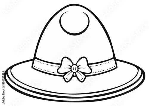 Stylized illustration of a woman's wide brimmed hat with a decorative bow detail