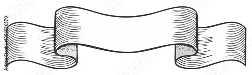 Engraved banner ribbon, blank scroll element, vintage retro design