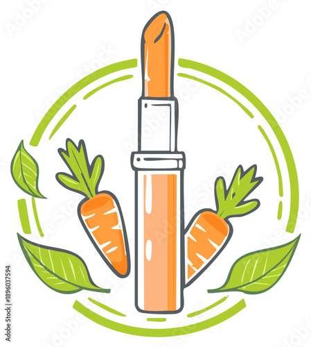 Natural Carrot Lipstick Emblem with Leaves and Green Circle